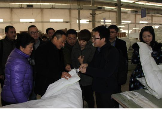 中國羽絨工業(yè)協(xié)會姚小蔓理事長、京東商城服飾家居事業(yè)部周總一行到鴻潤考察指導